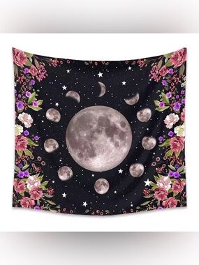 Vintage Moon Botanical Floral Tapestry Wall Decor